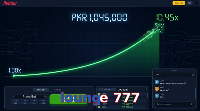 Main screen of Lounge 777 aviator page for PK players