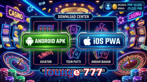 Main screen of Lounge 777 download page for PK players